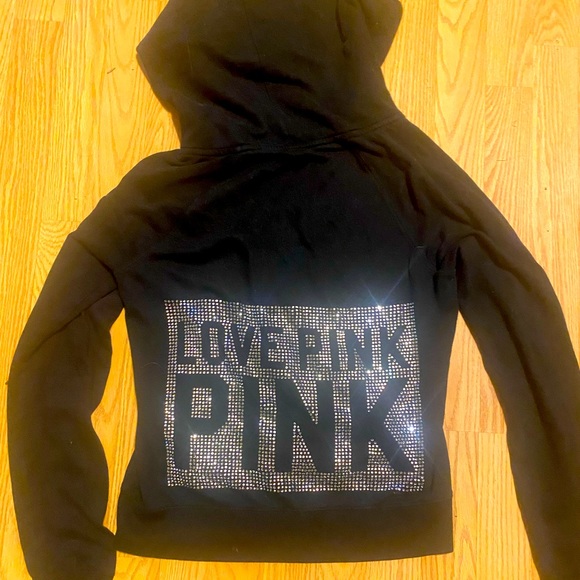 PINK Victoria's Secret Sweaters - Rare VS Pink zip up rhinestone hoodie sz XS